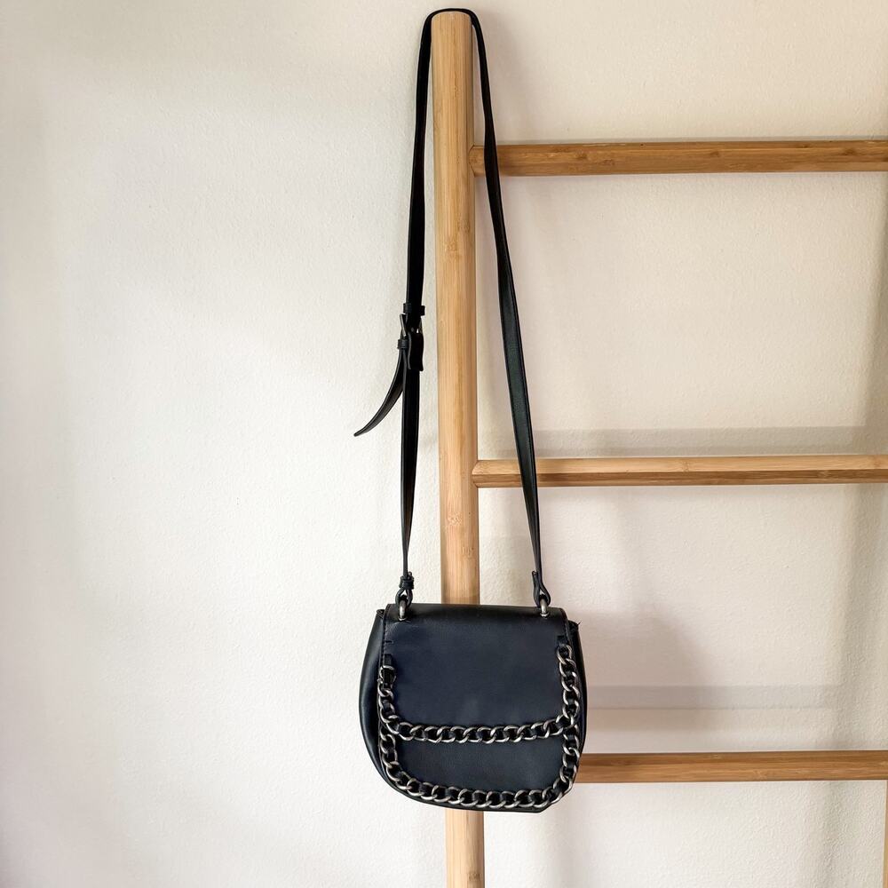 ZARA Black Chain Trim Crossbody Bag Faux Leather Small Shoulder Purse